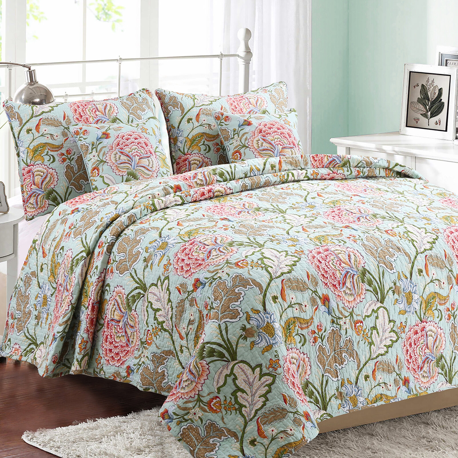 Pink and store Green Floral Quilt